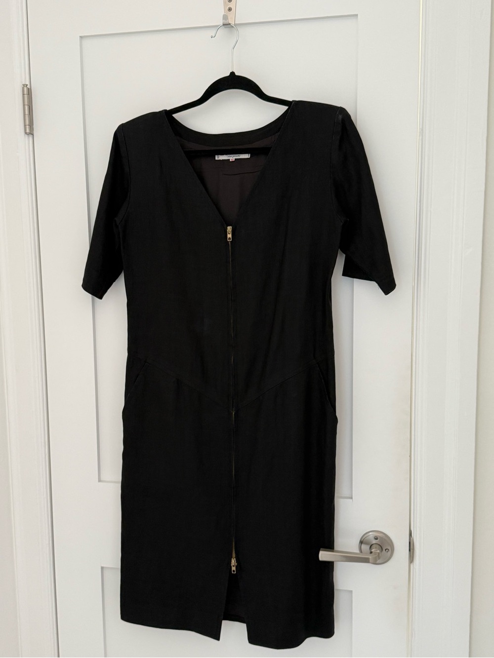 VTG Saint Laurent Rive Gauche v neck short sleeve dress w/ shoulder pads